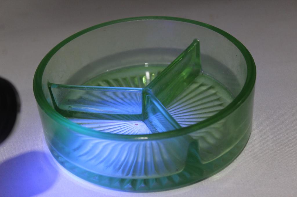 Hazel Atlas Glass Vaseline Divided Dish (1 of 3)