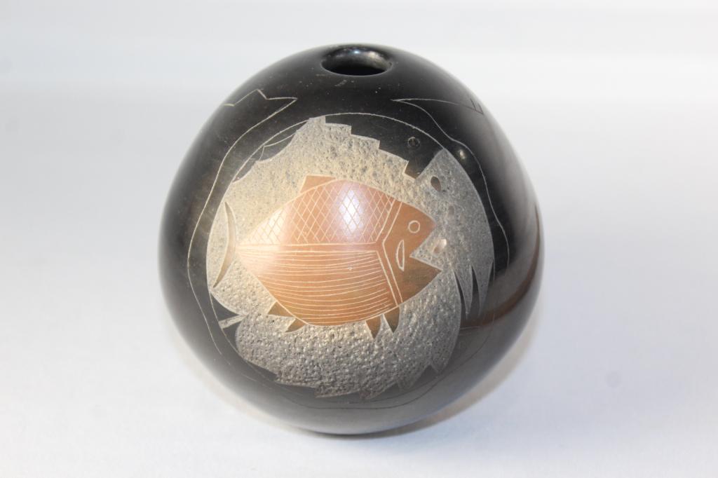 Juan Tafoya, San Ildefonso Pueblo Pottery Vase: signed on bottom, measures about 4 1/2 inches tall