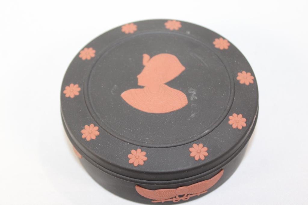 Wedgwood Terra Cotta Egyptian Jasperware: measures about 4 inches diameter by 1 1/4 inches tall