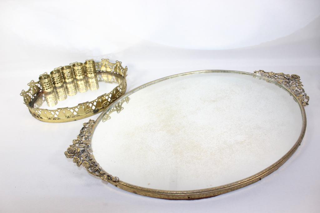 Pair of Mirrored Dresser Trays - one w/lipstick (1 of 4)