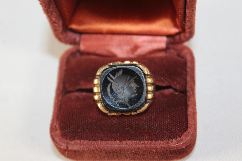 10kt Gold Men's Ring - Roman Etched Black Onyx (1 of 3)