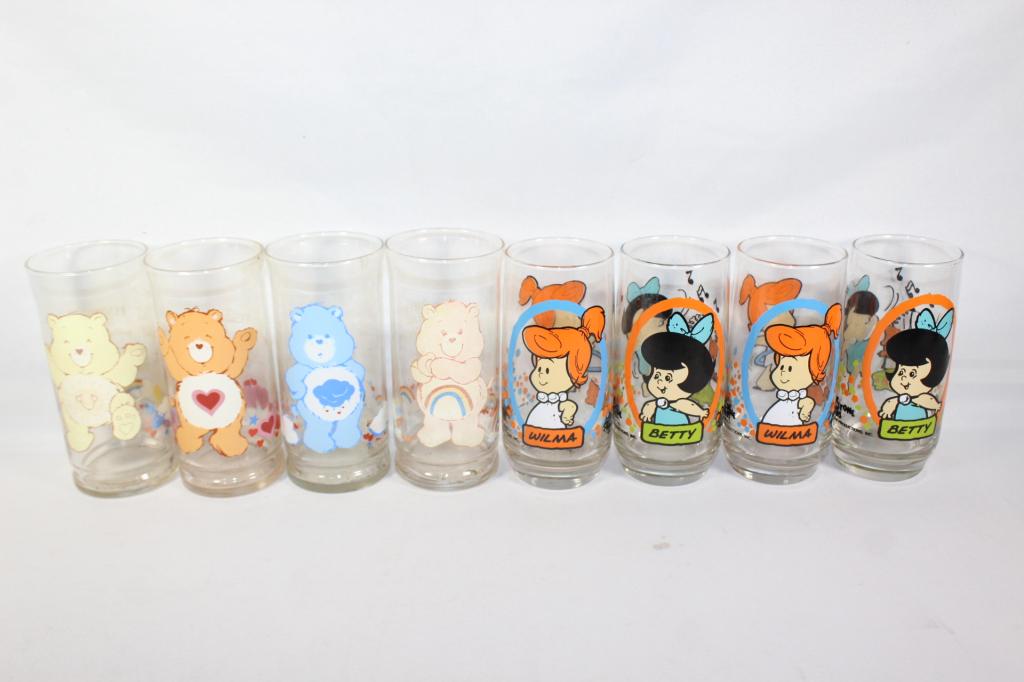 Lot of 8 - Care Bear and Flintstones Glasses: includes: 4 Care Bear Glasses and 4 Flintstone Glasses