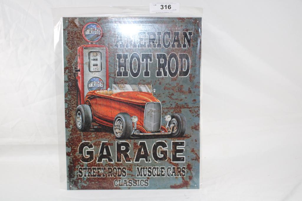 American Hot Rod Garage Metal Sign: measures about 16 x 12