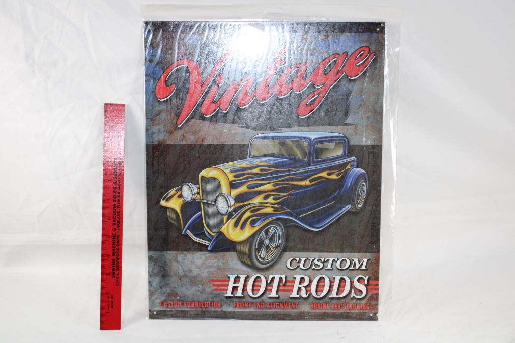 Vintage Custom Hot Rod Metal SIgn: measures about 16 inches by 12 inches