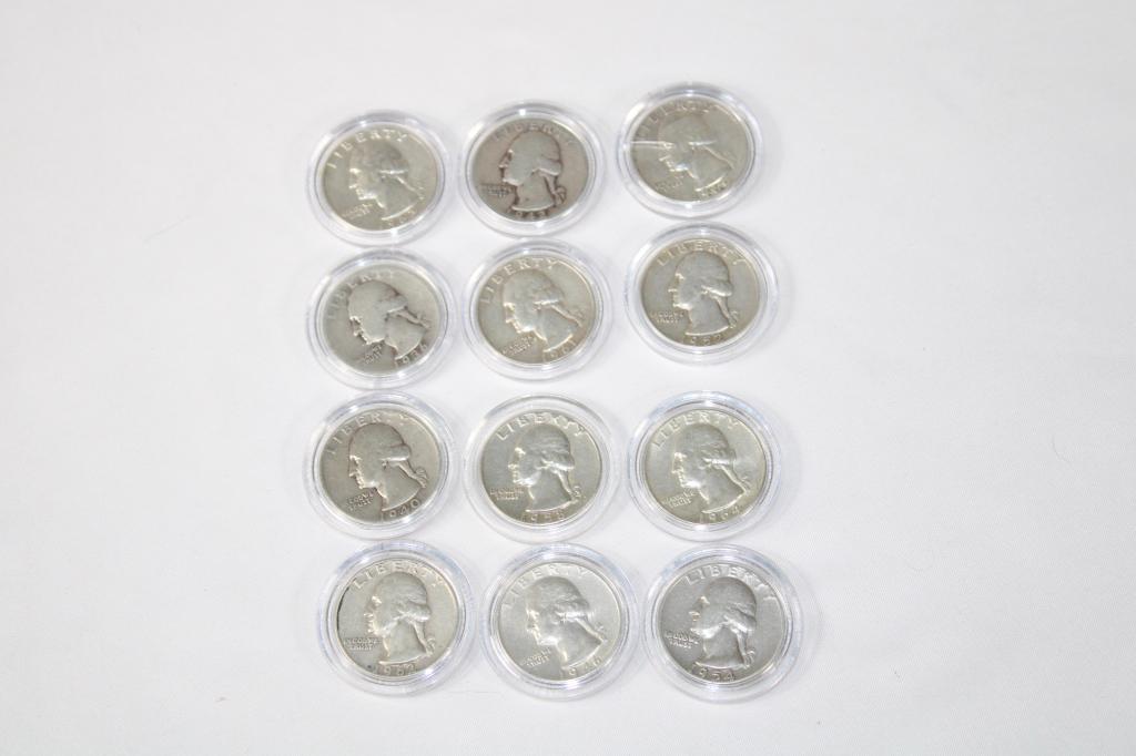 Lot of 12 Silver Quarters - 1936-1964 (1 of 2)