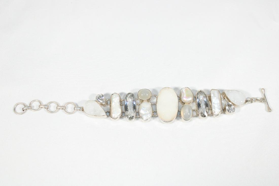 Druzy Quartz & Moonstone Sterling Bracelet (1 of 4)