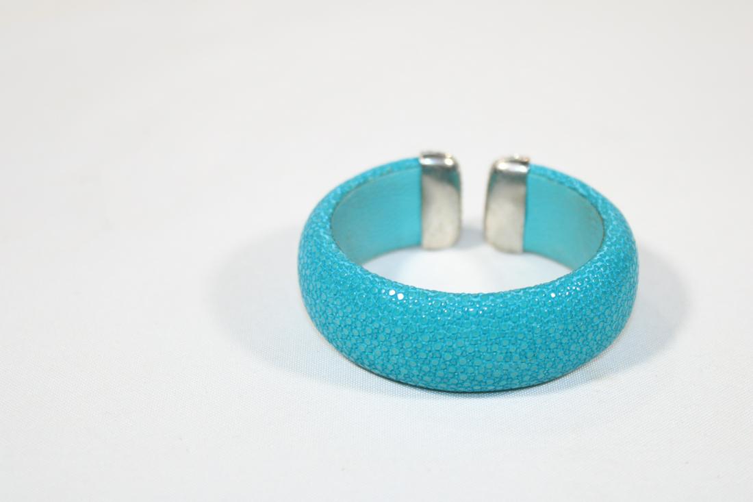 Turquoise Stingray Leather Cuff - Sterling (1 of 4)