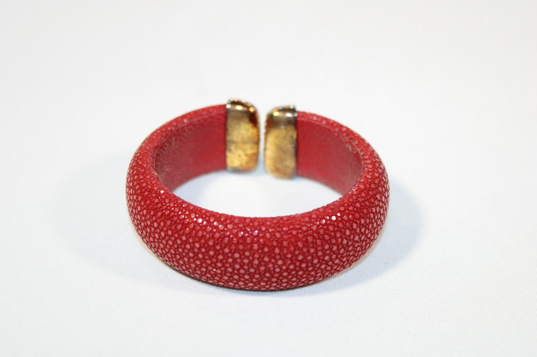 Red Stingray Leather Cuff - Sterling (1 of 4)