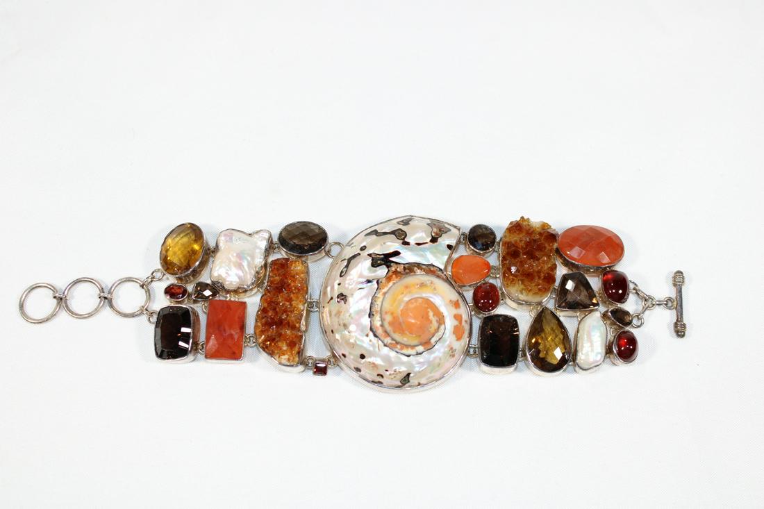Turbo Shell, Amber, Sterling Statement Bracelet (1 of 5)