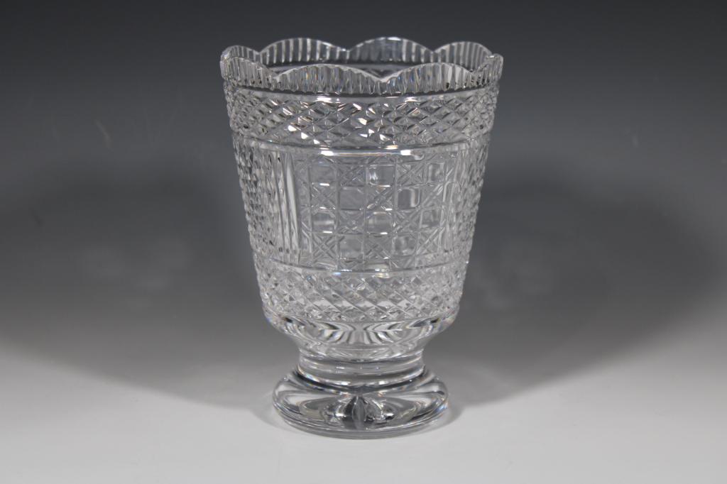 Waterford Crstal Pedestal Vase: measures about 6 1/4 inches tall by 5 1/2 inches diameter