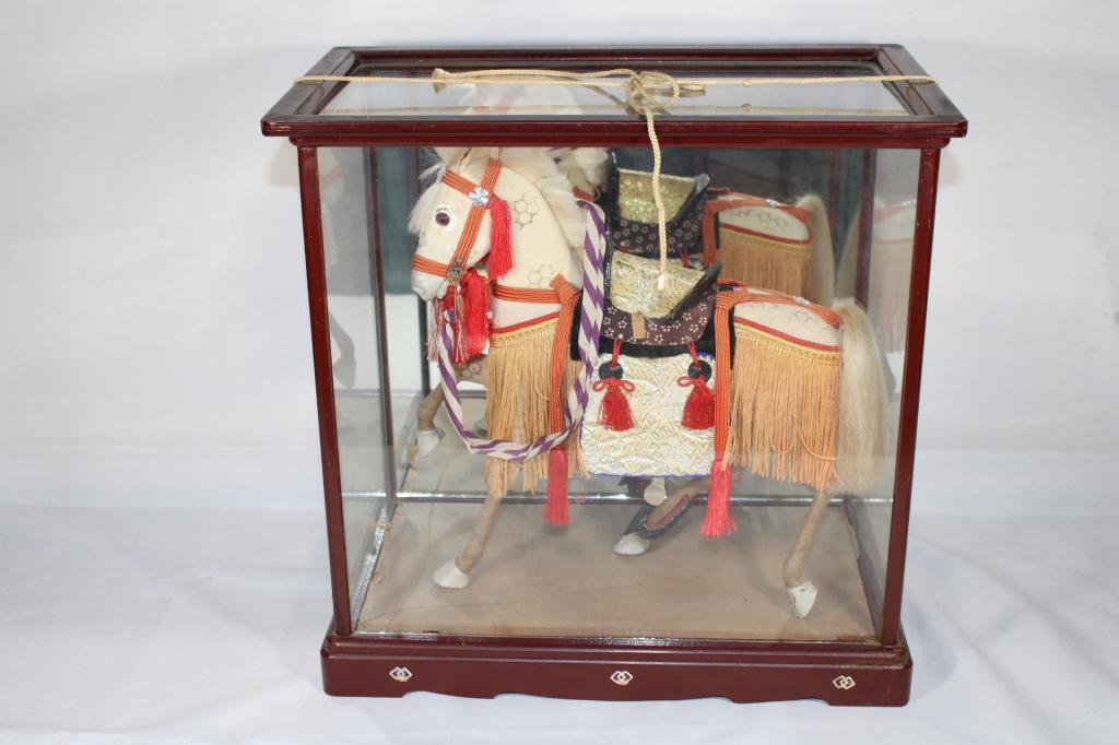 Vintage Samuri Silk Horse in Display Box: Measures 14" x 14".