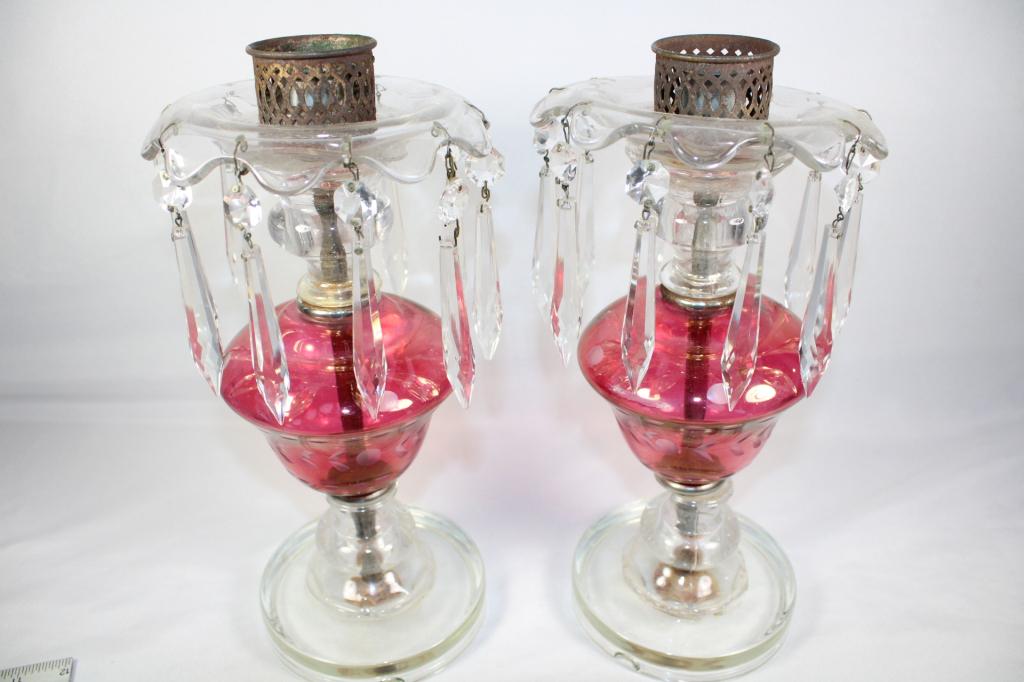 Pair Crystal Candle Holders w/ Hanging Crystals (1 of 7)