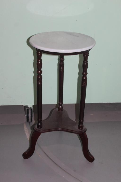 Vintage dark wood round table with marble top (1 of 2)
