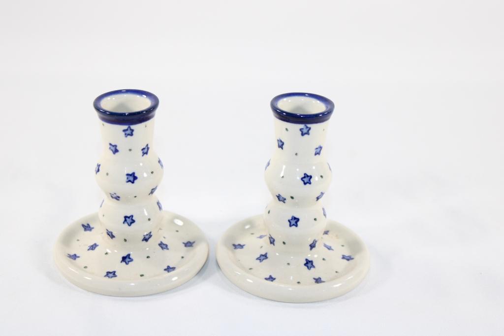 Pair of Polish Pottery Artistic Ceramics Candles (1 of 4)