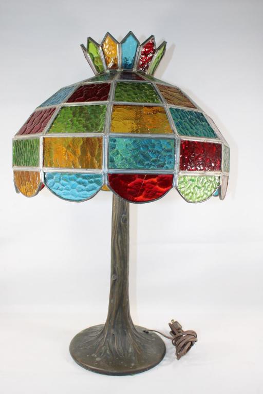 Metal Stained Glass Trunk Base Table Lamp (1 of 4)