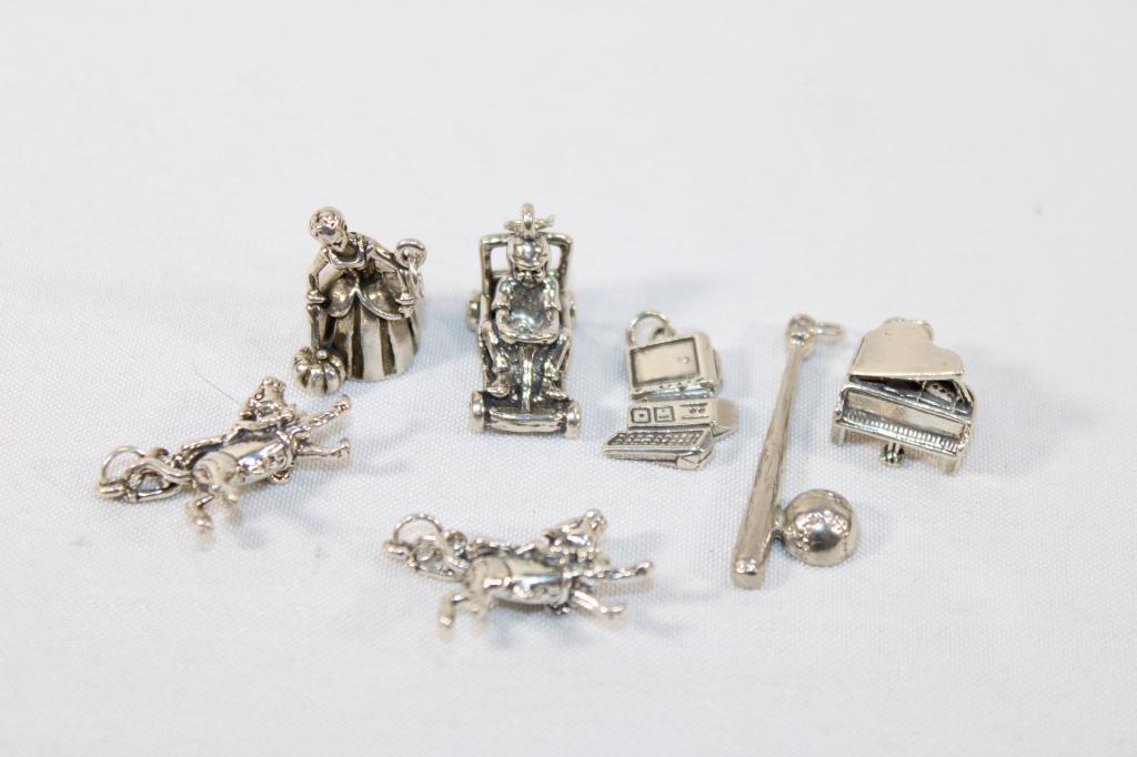 Lot of Sterling Silver Bracelet Charms: as pictured; weighs about 1.00 toz