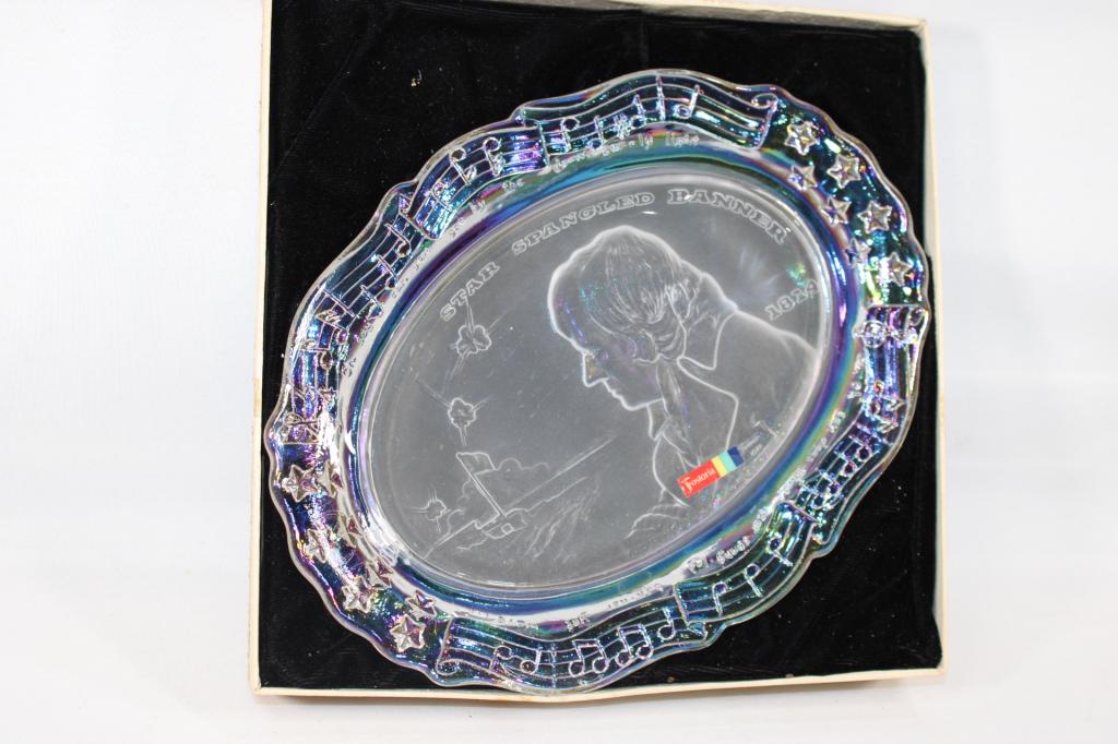 Fostoria Star Spangled Banner Plate with Box: Box is in rough condition, plate is in great overall condition