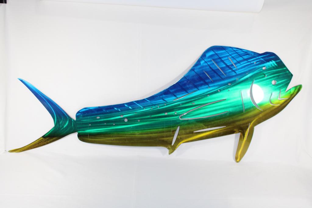 46" Metal Cutout of Mahi Mahi: measures about 46 inches long; by Steel My Heart Metal Art