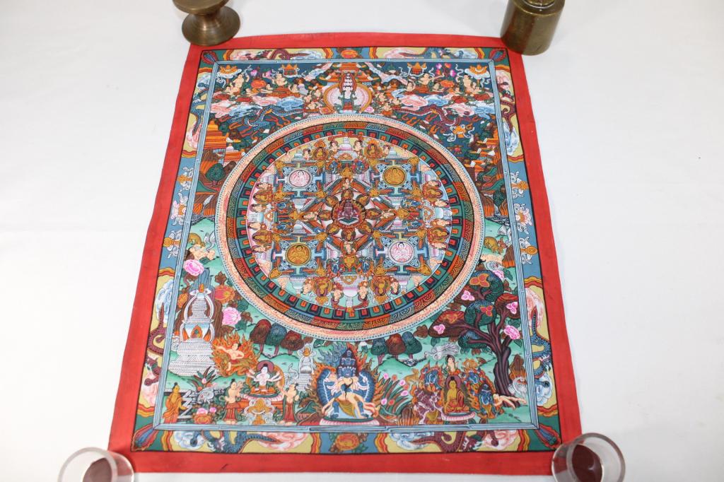 Buddha Mandala - Tibetan Buddhist Art: on linen? measures about 12 1/2 inches by 16 inches