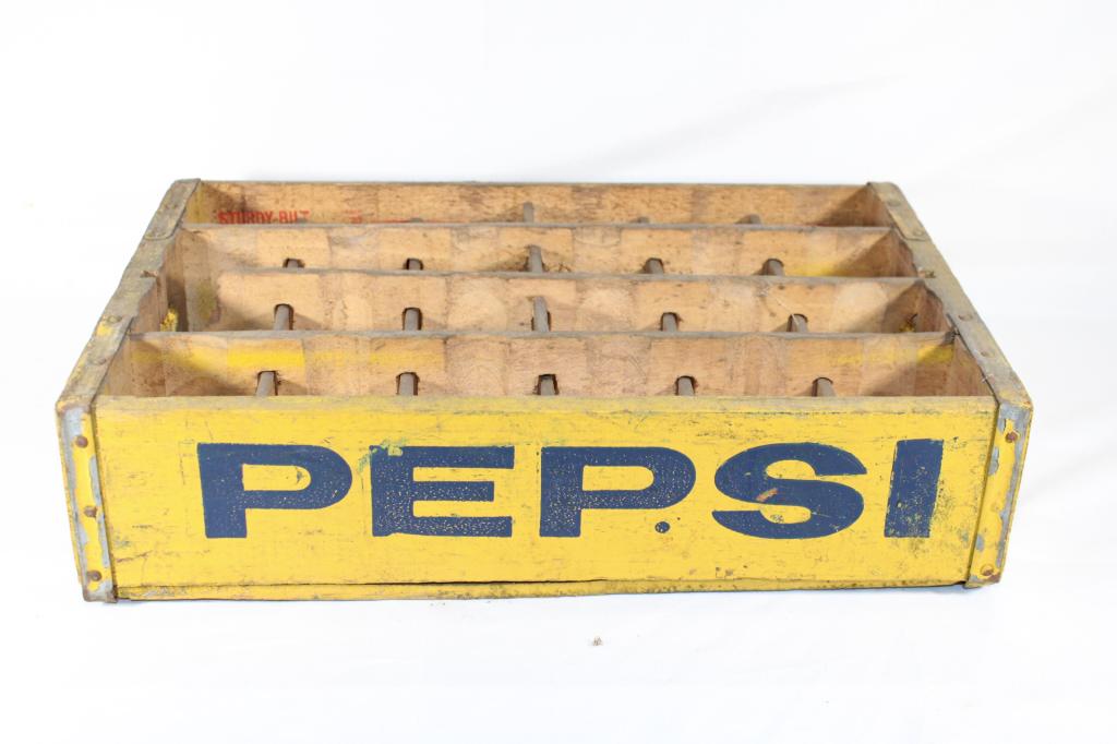Vintage Yellow Pepsi Crate - 24 Bottle: good overall as pictured