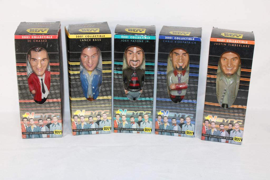 5 - NSYNC Bobble Head Dolls - NIB: new in box Bobble Head Dolls from NSYNC; includes: Justin Timberlake, JC Chasez, Lance Bass, Joey Fatone Jr. Chris Kirkpatrick