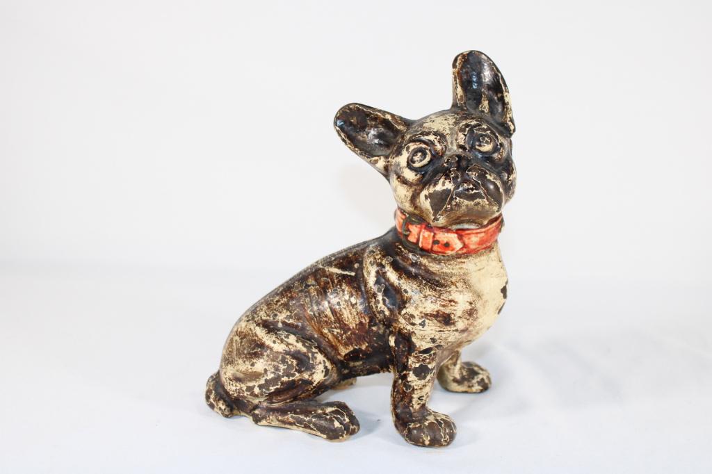 Cast Iron Boston Terrier Door Stop: paint loss as pictured,