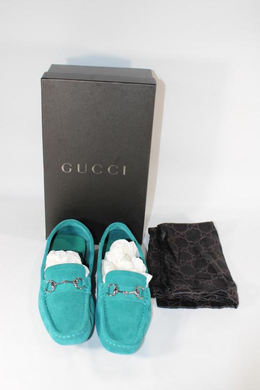 Gucci Peacock Blue Suede Shoes - Size 7 (1 of 6)