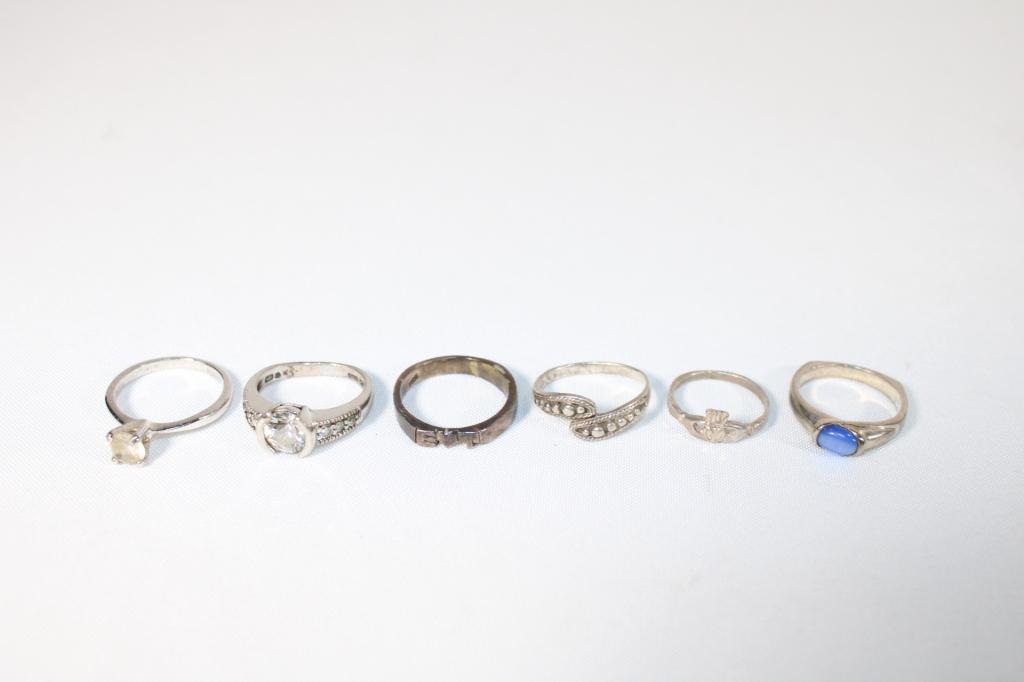 Lot of 6 Sterling Silver Rings - CZ, Stone etc (1 of 4)