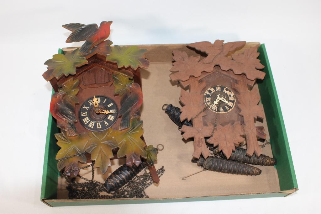 Pair of Wood Cuckoo Clocks - 1 Full / 1 partial: unk working condition