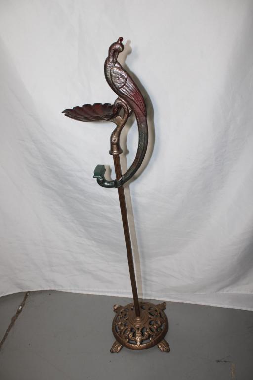 Vitnage Metal Bird Lobby Ashtray: measures about 32 inches tall, removeable ashtray