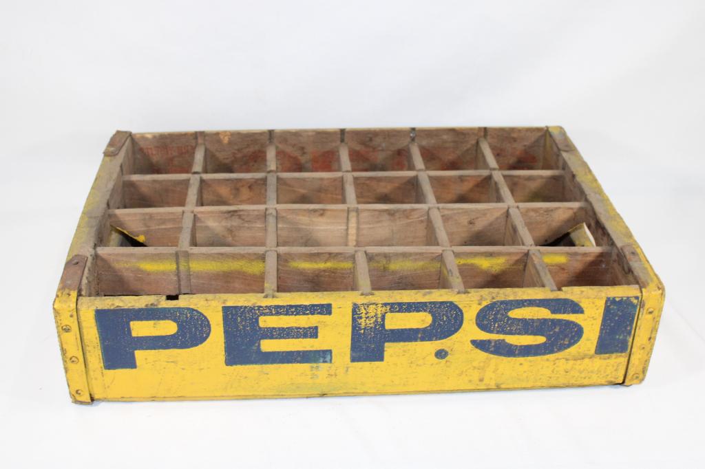 Vintage Yellow 24 Bottle Pepsi Wood Crate (1 of 5)