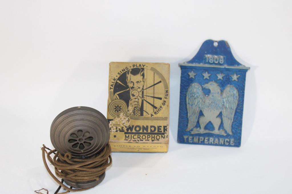 Vtg Wonder Microphone, Metal Temperance Plaque (1 of 3)