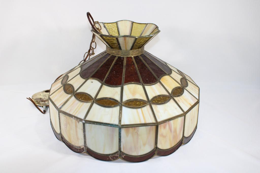 Brown Swag Glass Chandelier: works, good overall condition