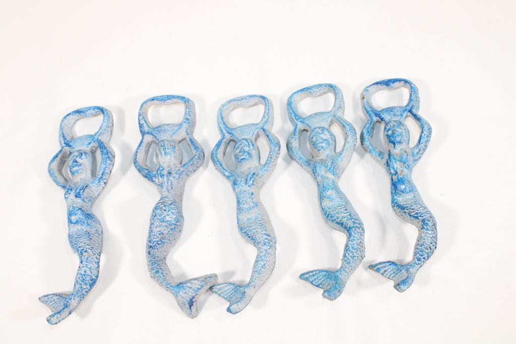 Lot of 5 Cast Iron Mermaid Bottle Openers (1 of 3)