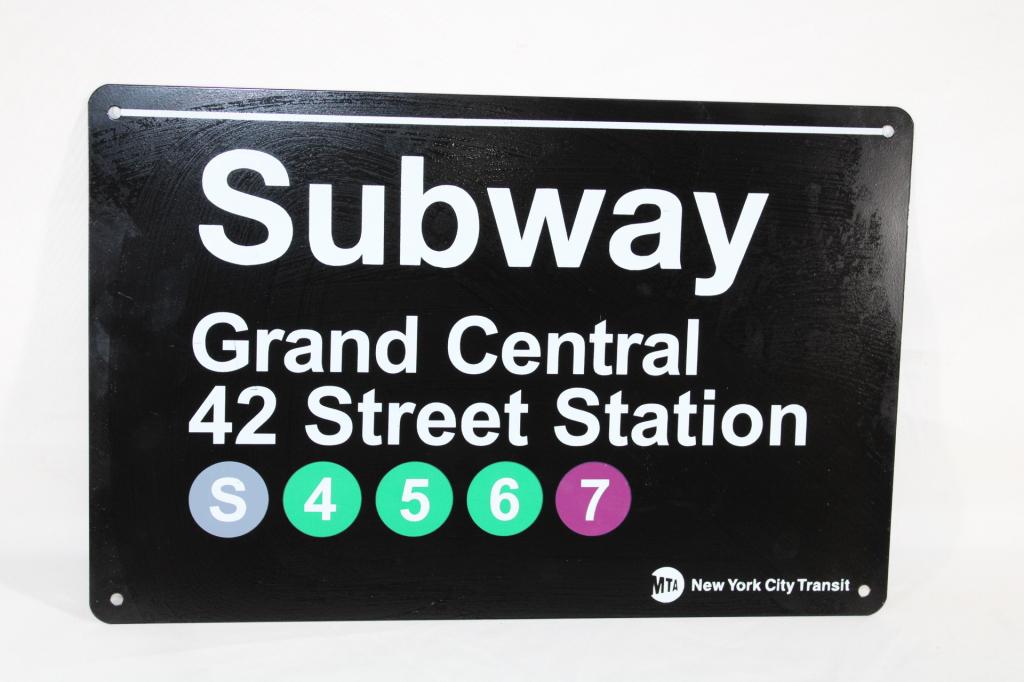 New York City Transit Subway Authorized Sign: Grand Central and 42 Street Station - measures about 17 inches by 11 inches