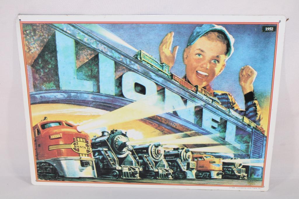 Lionel Train 1952 Catalog Metal Sign: c. 1993 measures about 16 1/2 inches by 12 inches