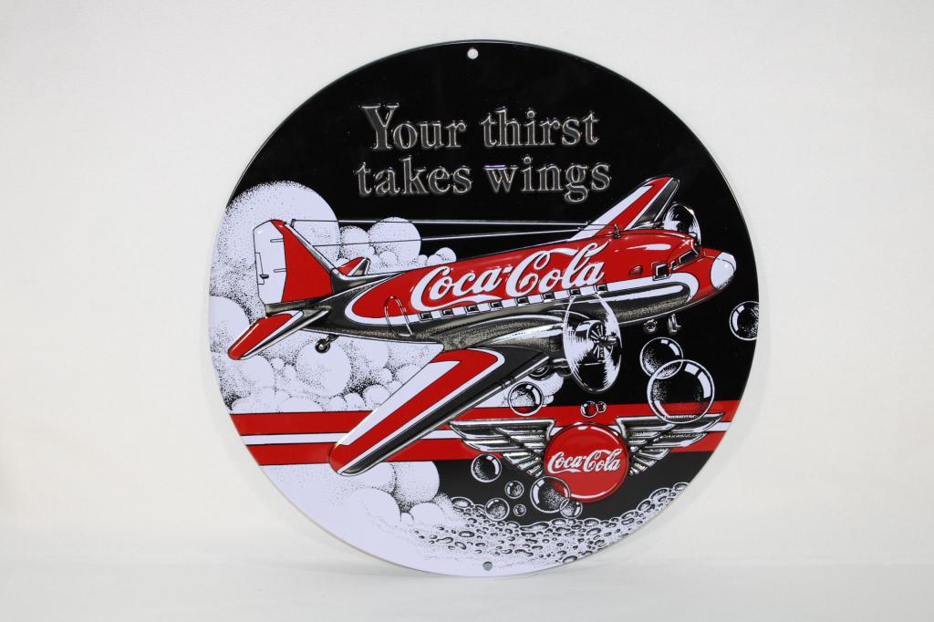 Coca-Cola DC-3 Round Metal Airplane Sign (1 of 3)