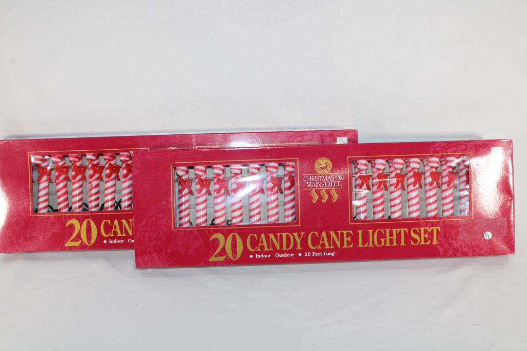 Pair of 20 Candy Cane Light Set - Indoor/Outdoor: approx 20 feet long; new in box good overall as pictured