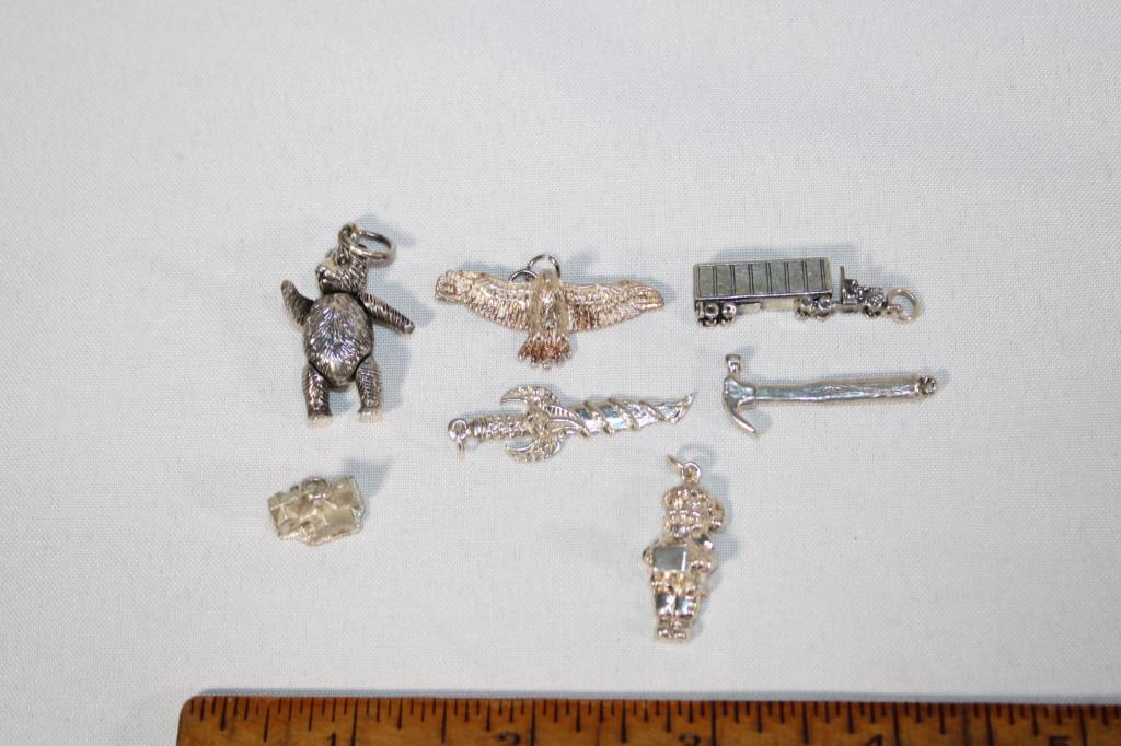 Lot of 7 Sterling Silver Charms: approximately 1.06 TOZ