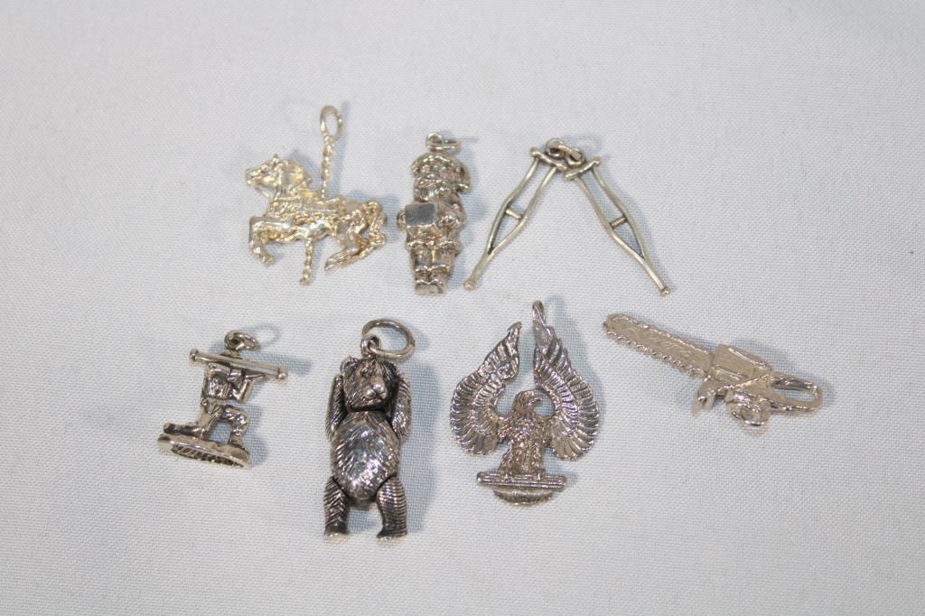 Lot of 7 Sterling Silver Charms: approximately 1.01 TOZ