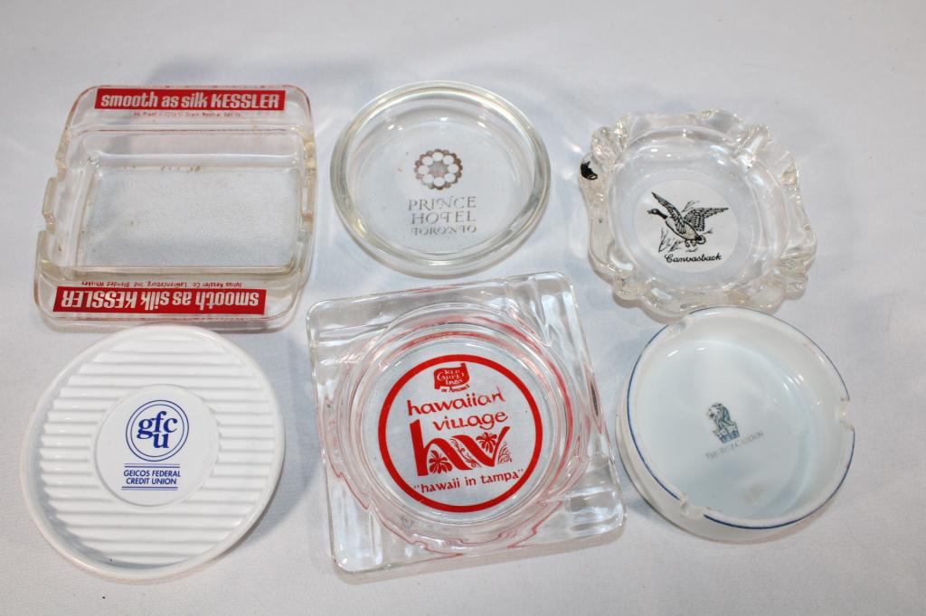 Lot of 6 Vintage Ashtrays - Hotels etc.: good overall as pictured
