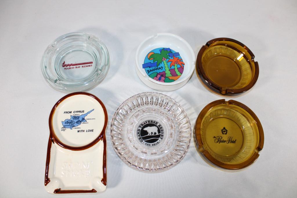 Lot of 6 Vintage Ashtrays - Hotels etc.: good overall as pictured