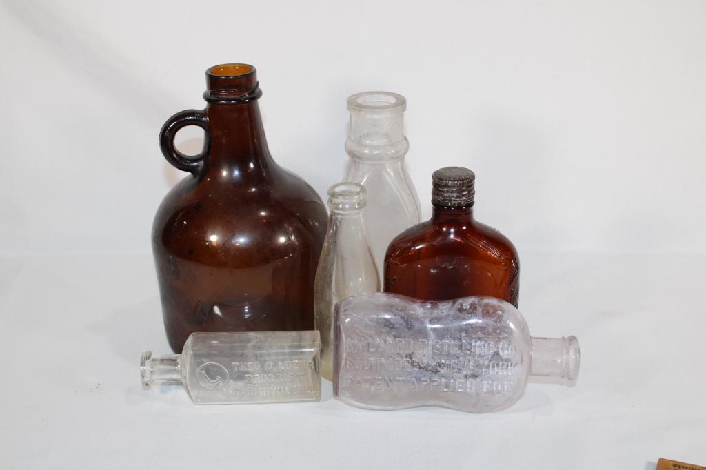 Vintage lot of bottles - Half Pint- Frankfort etc: Includes: Theo. G. Loehr Druggist Carlinville, Ill; Mallard Distilling Co. Baltimore & New York good as pictured