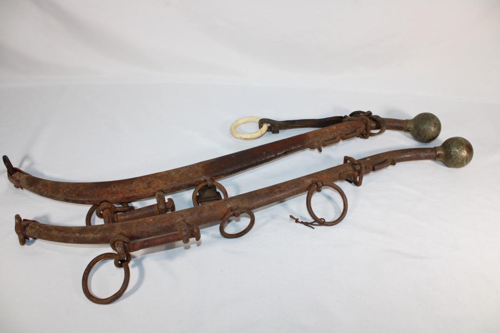 Cast Iron Pair of Hames with Brass Knobs: good overall as pictured