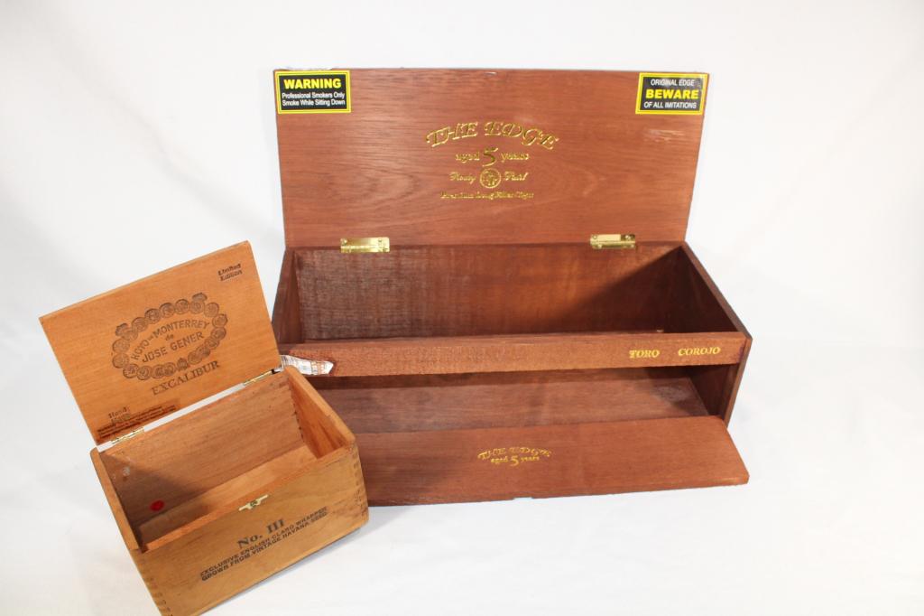 Pair of Wood Cigar Boxes - The Edge / Monterrey: good overall as pictured - some wood peelilng