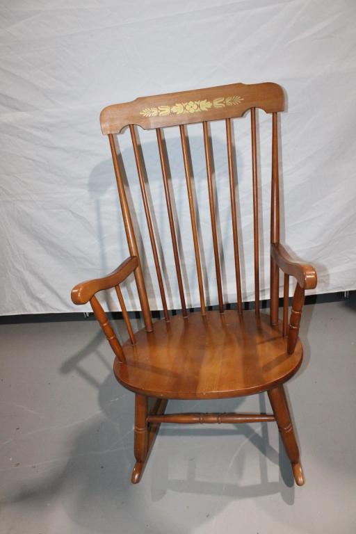 Vintage Wood Rocking Chair with Gold Paint Accent: good overall as pictured