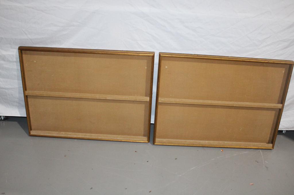 Pair Velvet, Gold Framed Wall Mount Plate Holders: measures about 38 inches wide by 29 inches tall