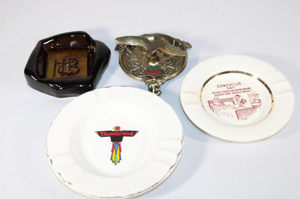 Lot of 4 Vintage / Travel / Advertising Ashtrays: Good overall as pictured.