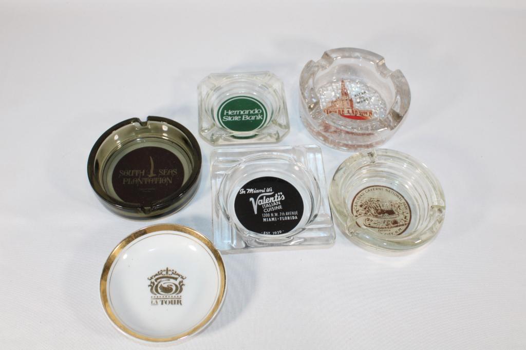 Lot of 6 Vintage Travel / Advertising Ashtrays: Good overall as pictured