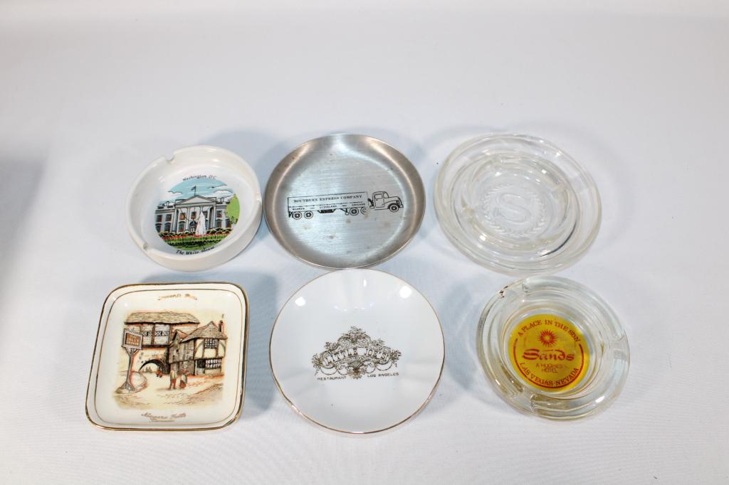 Lot of 6 Vintage Travel / Advertising Ashtrays: Good overall as pictured.